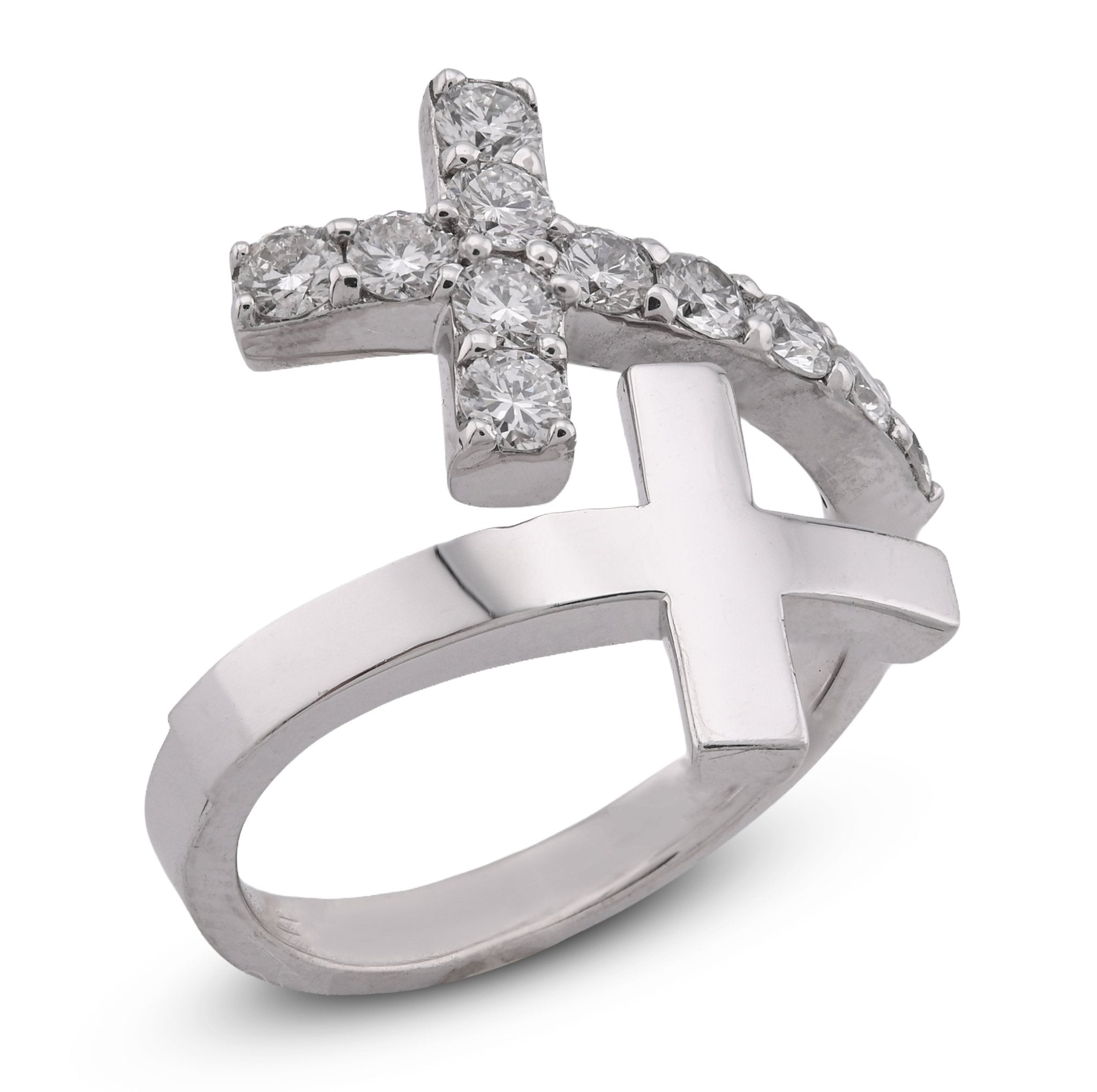 14K White Gold Cross Band 0.78CT Lab Diamond Men Women Ring Band - Elite Jewelers - Rings