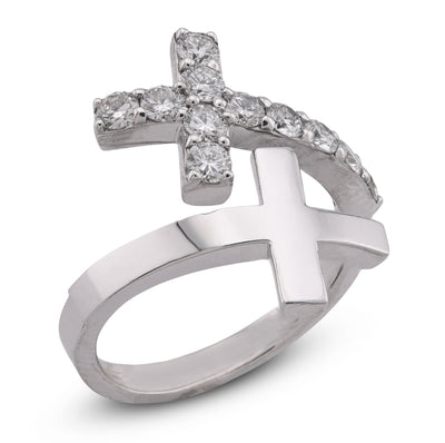 14K White Gold Cross Band 0.78CT Lab Diamond Men Women Ring Band - Elite Jewelers - Rings