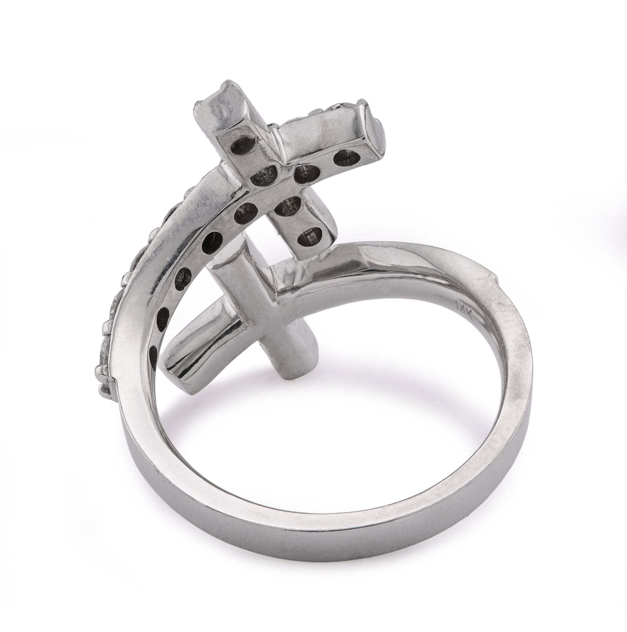 14K White Gold Cross Band 0.78CT Lab Diamond Men Women Ring Band - Elite Jewelers - Rings