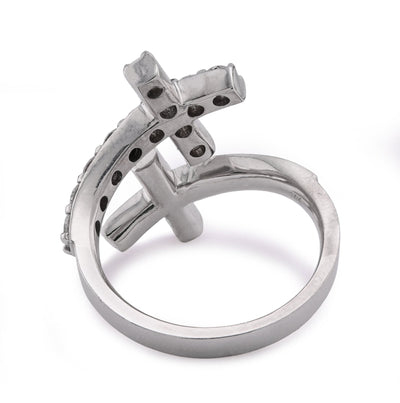 14K White Gold Cross Band 0.78CT Lab Diamond Men Women Ring Band - Elite Jewelers - Rings