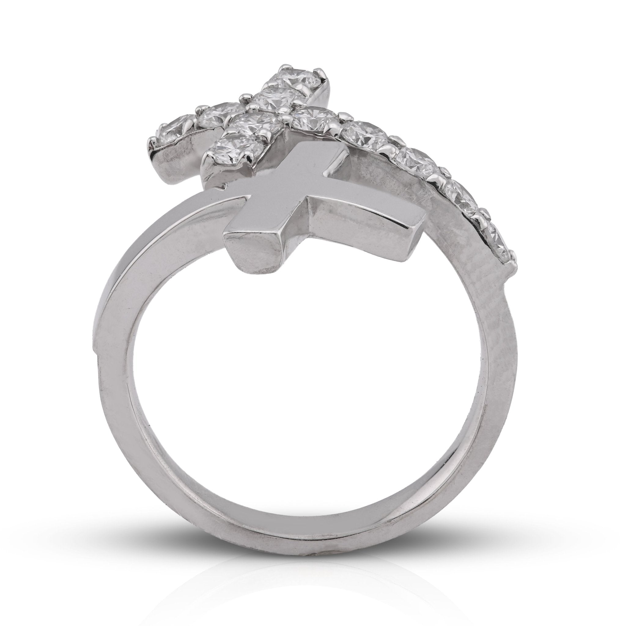 14K White Gold Cross Band 0.78CT Lab Diamond Men Women Ring Band - Elite Jewelers - Rings