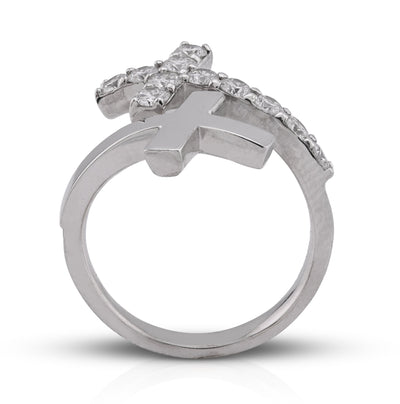14K White Gold Cross Band 0.78CT Lab Diamond Men Women Ring Band - Elite Jewelers - Rings