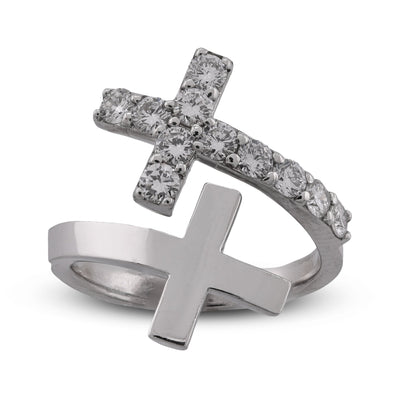 14K White Gold Cross Band 0.78CT Lab Diamond Men Women Ring Band - Elite Jewelers - Rings