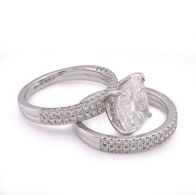 14K White Gold Cushion Cut 4CT Centre Stone 5TC Lab Diamond 2 Row Women Ring with Band - Elite Jewelers - Rings