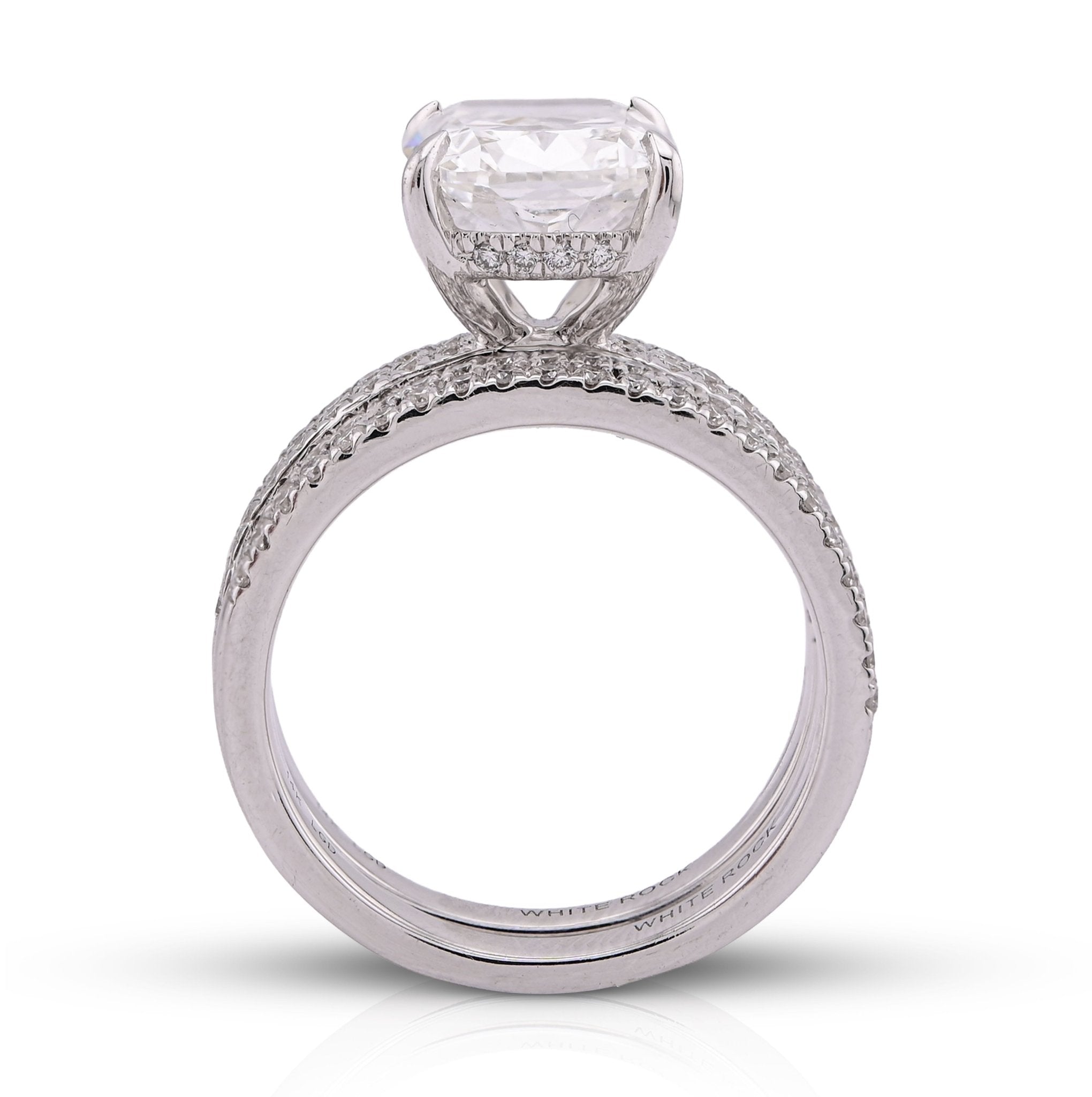 14K White Gold Cushion Cut 4CT Centre Stone 5TC Lab Diamond 2 Row Women Ring with Band - Elite Jewelers - Rings