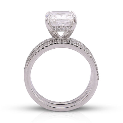 14K White Gold Cushion Cut 4CT Centre Stone 5TC Lab Diamond 2 Row Women Ring with Band - Elite Jewelers - Rings