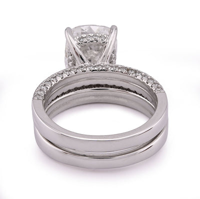 14K White Gold Cushion Cut 4CT Centre Stone 5TC Lab Diamond 2 Row Women Ring with Band - Elite Jewelers - Rings