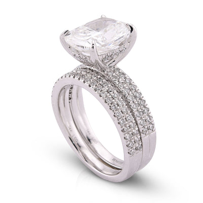 14K White Gold Cushion Cut 4CT Centre Stone 5TC Lab Diamond 2 Row Women Ring with Band - Elite Jewelers - Rings