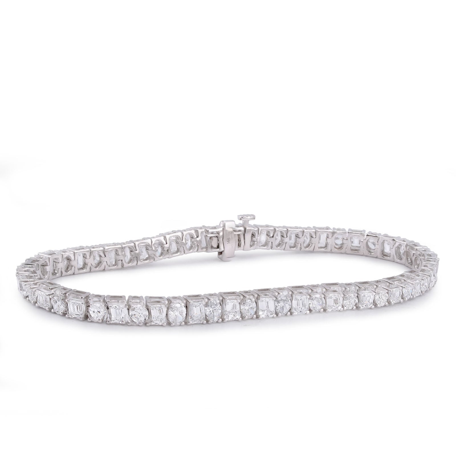 14K White Gold Emerald/Oval Solitaire Link 10CT Men Women Lab Diamond Tennis Bracelet 7" - Elite Jewelers-Bracelets