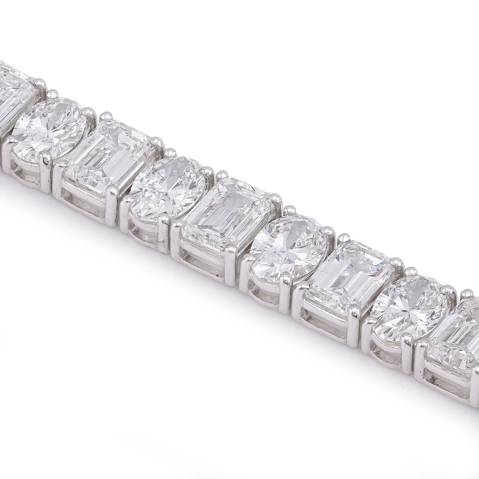 14K White Gold Emerald/Oval Solitaire Link 15CT Men Women Lab Diamond Tennis Bracelet 7" - Elite Jewelers-Bracelets