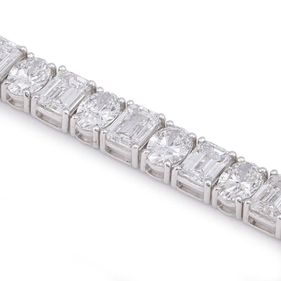 14K White Gold Emerald/Oval Solitaire Link 15CT Men Women Lab Diamond Tennis Bracelet 7" - Elite Jewelers-Bracelets