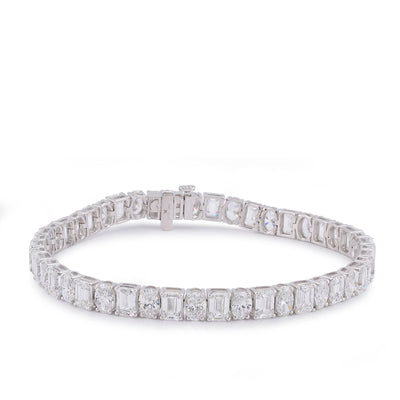 14K White Gold Emerald/Oval Solitaire Link 15CT Men Women Lab Diamond Tennis Bracelet 7" - Elite Jewelers-Bracelets