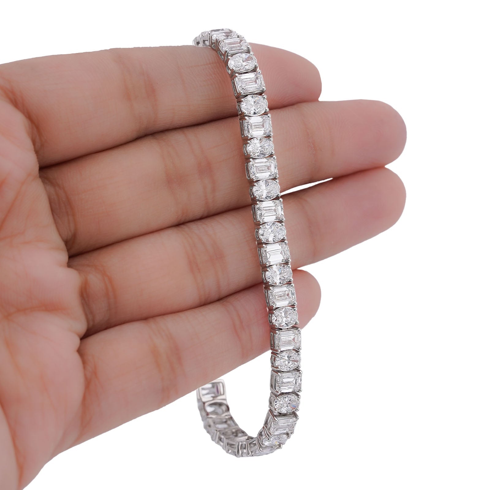 14K White Gold Emerald/Oval Solitaire Link 15CT Men Women Lab Diamond Tennis Bracelet 7" - Elite Jewelers-Bracelets