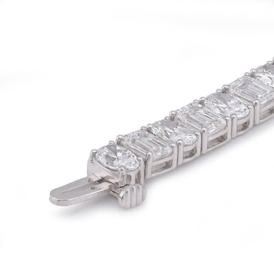 14K White Gold Emerald/Oval Solitaire Link 15CT Men Women Lab Diamond Tennis Bracelet 7" - Elite Jewelers-Bracelets