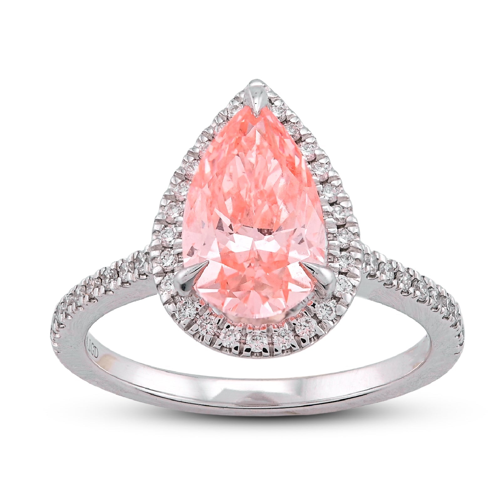 14K White Gold Fancy Pink 2.28CT Pear/Tear Drop Centre Halo Lab Diamond Women Ring - Elite Jewelers - Rings