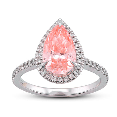 14K White Gold Fancy Pink 2.28CT Pear/Tear Drop Centre Halo Lab Diamond Women Ring - Elite Jewelers - Rings
