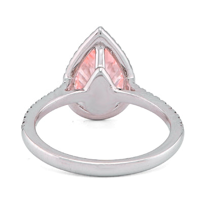 14K White Gold Fancy Pink 2.28CT Pear/Tear Drop Centre Halo Lab Diamond Women Ring - Elite Jewelers - Rings