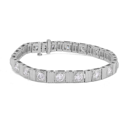 14K White Gold Fluted Gold Solitare Lab Diamond 7CT Men Women 7" Tennis Bracelet - Elite Jewelers-Bracelets
