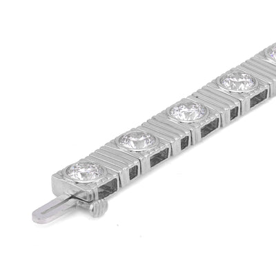 14K White Gold Fluted Gold Solitare Lab Diamond 7CT Men Women 7" Tennis Bracelet - Elite Jewelers-Bracelets