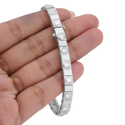 14K White Gold Fluted Gold Solitare Lab Diamond 7CT Men Women 7" Tennis Bracelet - Elite Jewelers-Bracelets