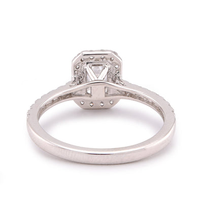 14K White Gold Halo Centre Emerald 1.35CT Lab Diamond Women Ring - Elite Jewelers-Rings
