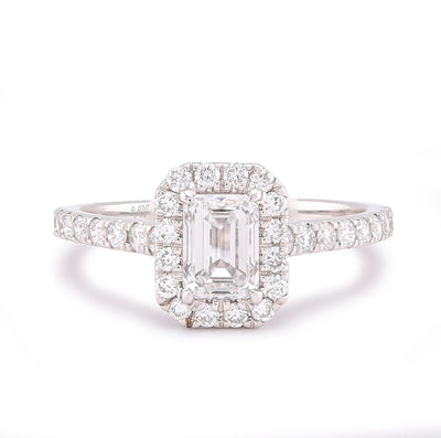 14K White Gold Halo Centre Emerald 1.35CT Lab Diamond Women Ring - Elite Jewelers-Rings