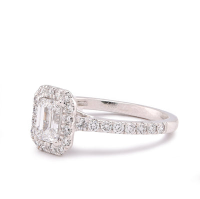14K White Gold Halo Centre Emerald 1.35CT Lab Diamond Women Ring - Elite Jewelers-Rings