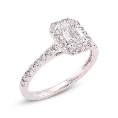 14K White Gold Halo Centre Emerald 1.35CT Lab Diamond Women Ring - Elite Jewelers-Rings