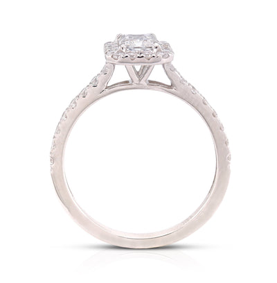 14K White Gold Halo Centre Emerald 1.35CT Lab Diamond Women Ring - Elite Jewelers-Rings