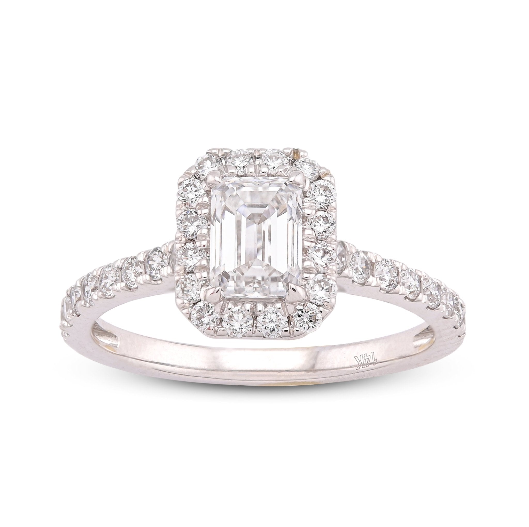 14K White Gold Halo Centre Emerald 1.35CT Lab Diamond Women Ring - Elite Jewelers-Rings