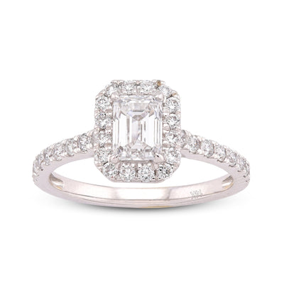 14K White Gold Halo Centre Emerald 1.35CT Lab Diamond Women Ring - Elite Jewelers-Rings