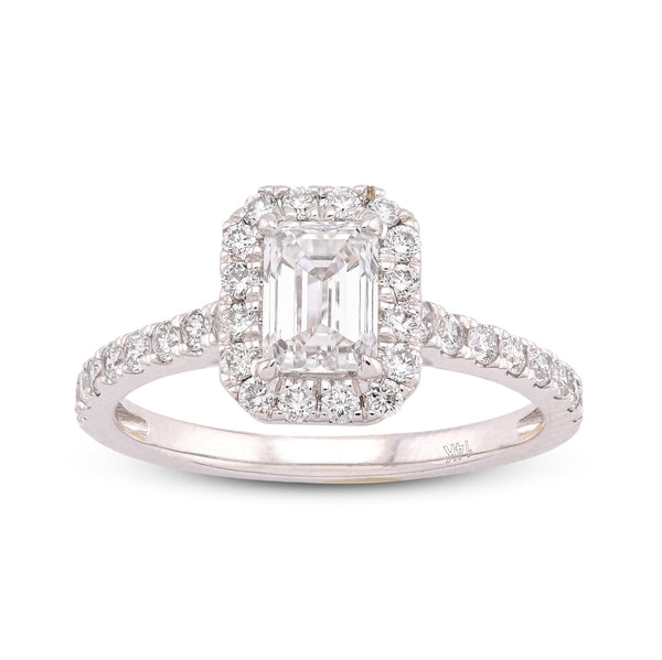 14K White Gold Halo Centre Emerald 1.35CT Lab Diamond Women Ring - Elite Jewelers-Rings