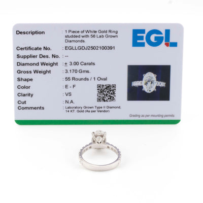 14K White Gold Lab Grown 3CT Oval Solitaire Diamond Ring with EGL Certified - Elite Jewelers - Rings