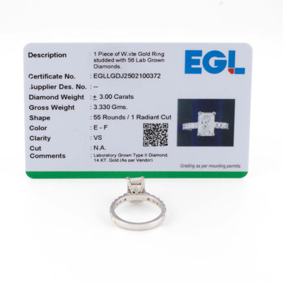 14k White Gold Lab Grown 3CT Radiant Solitaire Diamond Ring with EGL Certified - Elite Jewelers - Rings