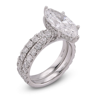 14K White Gold Marquise 4.06CT Solitaire Centre Side Iced with Band 6.11TC Women Lab Diamond Ring with Band - Elite Jewelers - Rings