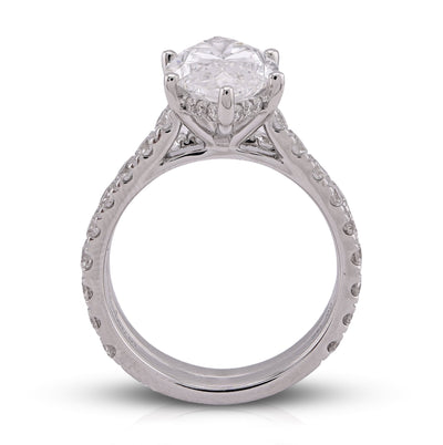14K White Gold Marquise 4.06CT Solitaire Centre Side Iced with Band 6.11TC Women Lab Diamond Ring with Band - Elite Jewelers - Rings