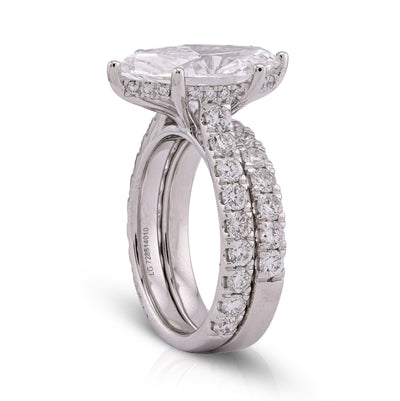 14K White Gold Marquise 4.06CT Solitaire Centre Side Iced with Band 6.11TC Women Lab Diamond Ring with Band - Elite Jewelers - Rings