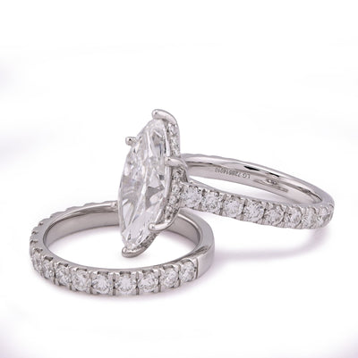 14K White Gold Marquise 4.06CT Solitaire Centre Side Iced with Band 6.11TC Women Lab Diamond Ring with Band - Elite Jewelers - Rings