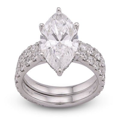14K White Gold Marquise 4.06CT Solitaire Centre Side Iced with Band 6.11TC Women Lab Diamond Ring with Band - Elite Jewelers - Rings
