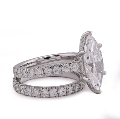 14K White Gold Marquise 4.06CT Solitaire Centre Side Iced with Band 6.11TC Women Lab Diamond Ring with Band - Elite Jewelers - Rings