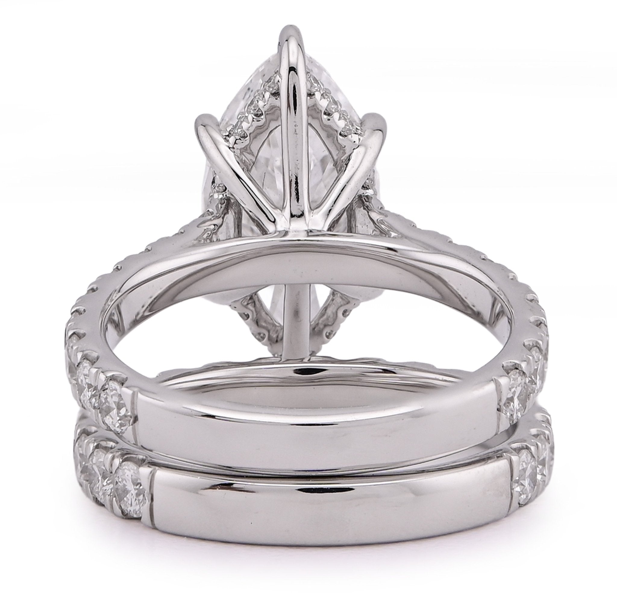 14K White Gold Marquise 4.06CT Solitaire Centre Side Iced with Band 6.11TC Women Lab Diamond Ring with Band - Elite Jewelers - Rings