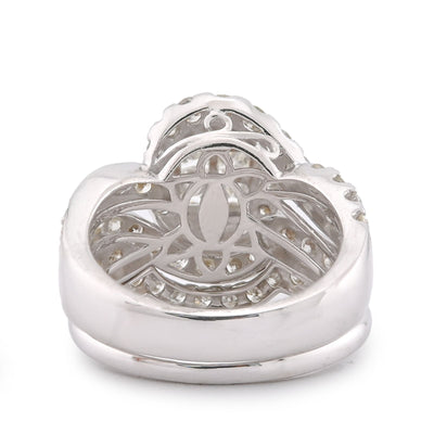 14K White Gold Natural Diamond Halo Flower Cluster Centre Princess Cut 3.13CT Women Ring with Band - Elite Jewelers-Rings