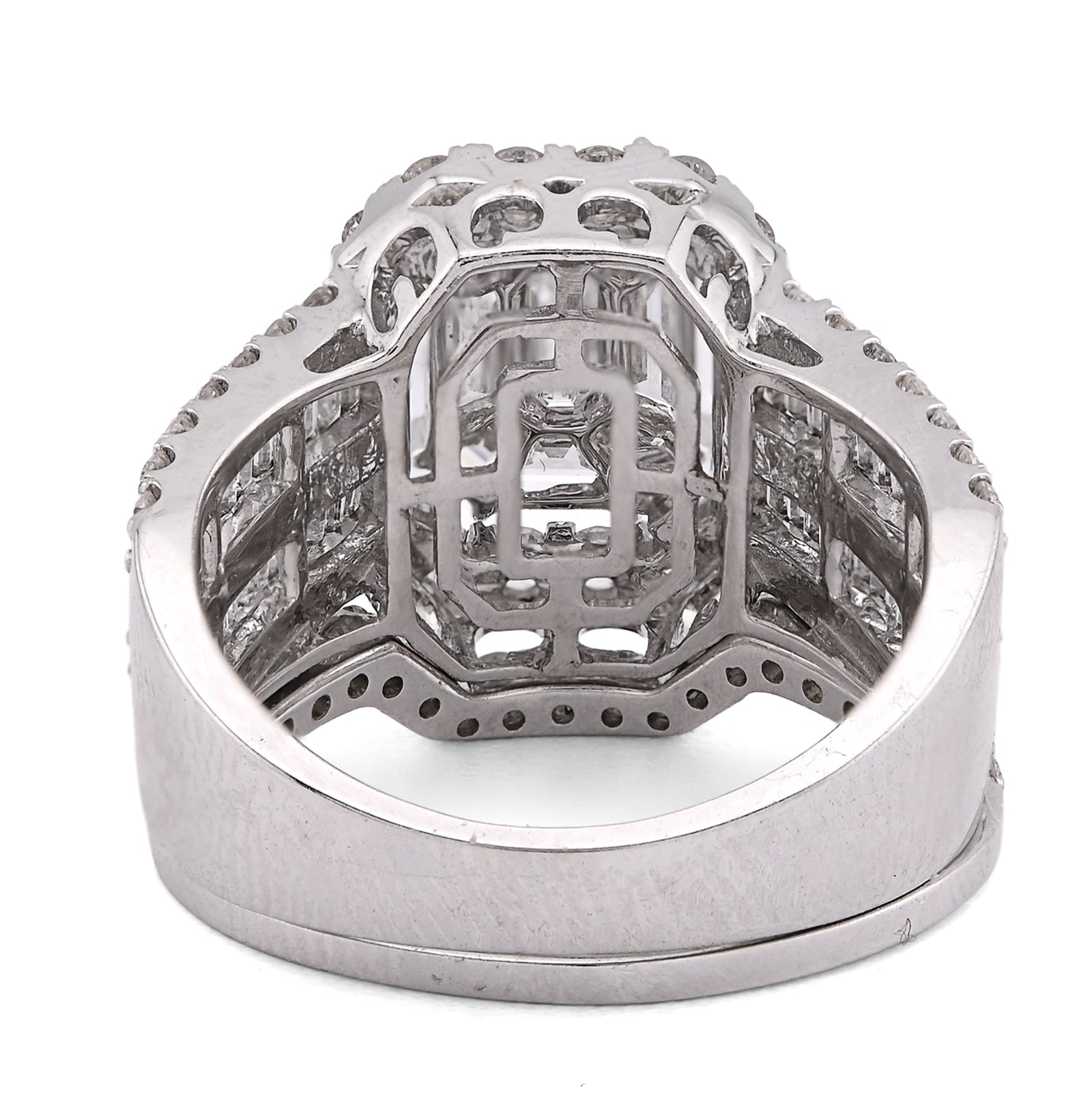 14K White Gold Octagon Centre Emerald/Baguette 3CT Natural Diamond Women Ring With Band - Elite Jewelers - Rings