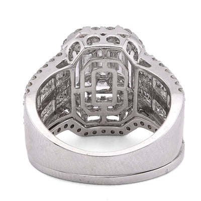14K White Gold Octagon Centre Emerald/Baguette 3CT Natural Diamond Women Ring With Band - Elite Jewelers - Rings