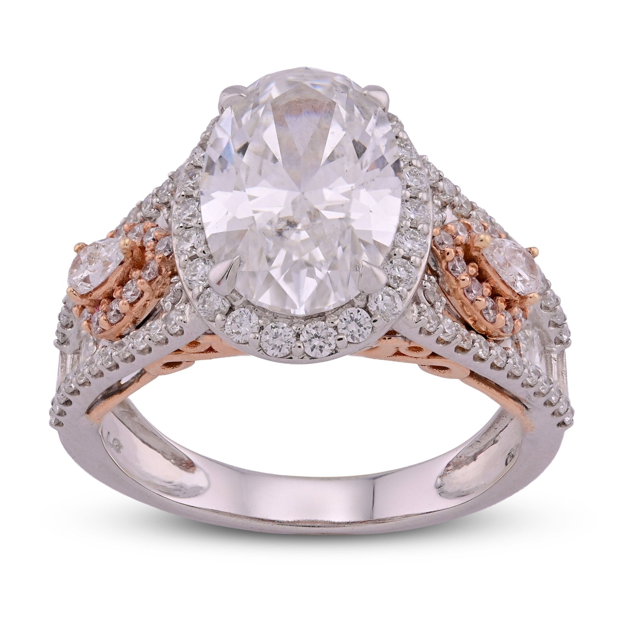 14K White Gold Oval 3.0CT Centre Solitaire Round/Baguette/Pear Lab Diamond 4.03TC Women Ring - Elite Jewelers - Rings