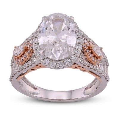 14K White Gold Oval 3.0CT Centre Solitaire Round/Baguette/Pear Lab Diamond 4.03TC Women Ring - Elite Jewelers - Rings
