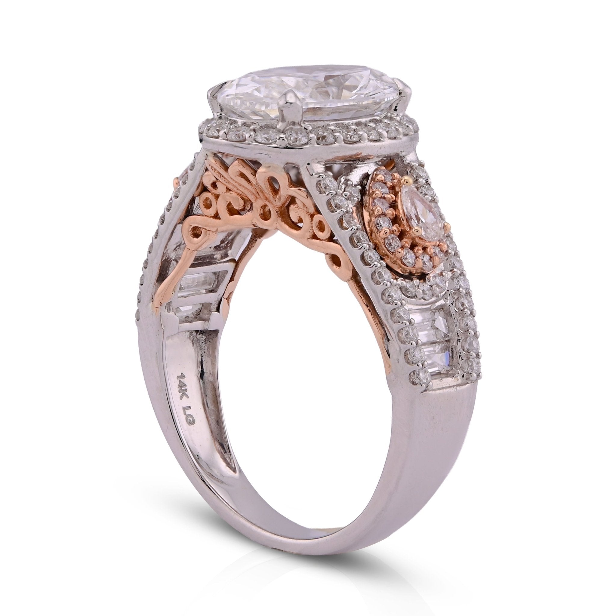14K White Gold Oval 3.0CT Centre Solitaire Round/Baguette/Pear Lab Diamond 4.03TC Women Ring - Elite Jewelers - Rings