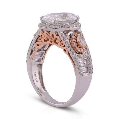 14K White Gold Oval 3.0CT Centre Solitaire Round/Baguette/Pear Lab Diamond 4.03TC Women Ring - Elite Jewelers - Rings