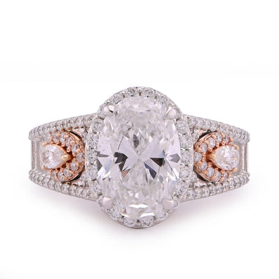 14K White Gold Oval 3.0CT Centre Solitaire Round/Baguette/Pear Lab Diamond 4.03TC Women Ring - Elite Jewelers - Rings