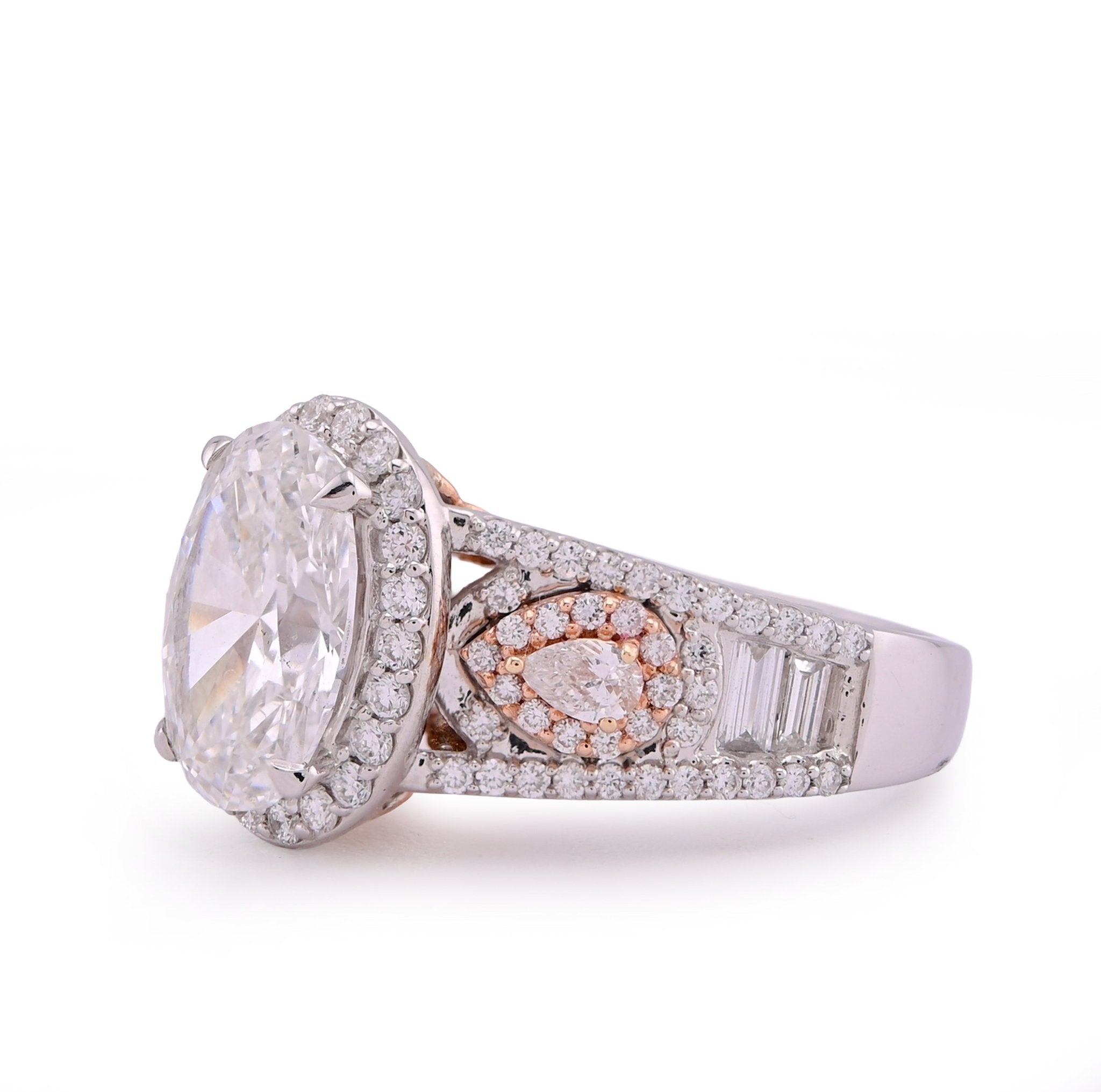 14K White Gold Oval 3.0CT Centre Solitaire Round/Baguette/Pear Lab Diamond 4.03TC Women Ring - Elite Jewelers - Rings